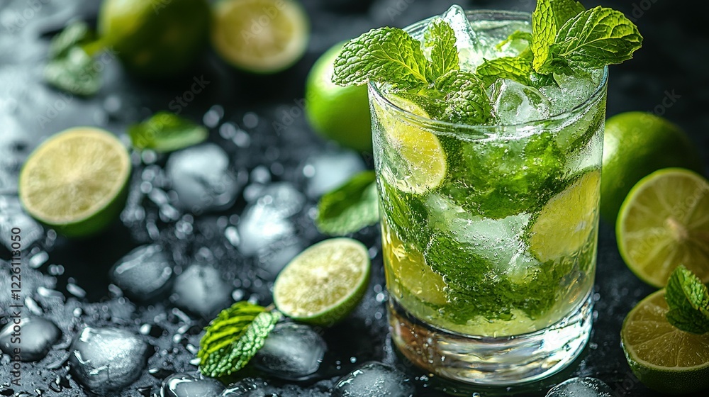 Fototapeta premium Refreshing Mojito Drink with Mint and Lime