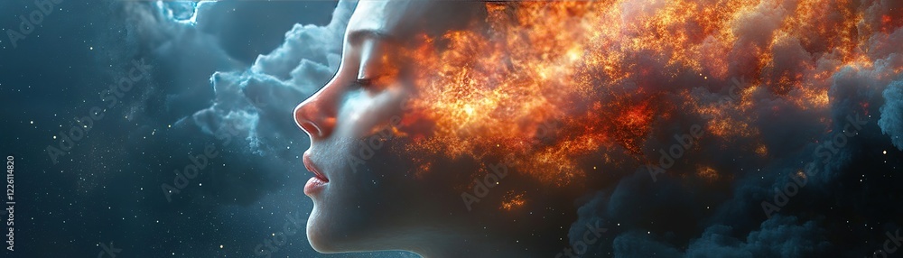Fototapeta premium Dreamlike vision of a woman's profile ethereal environment digital art surreal imagery