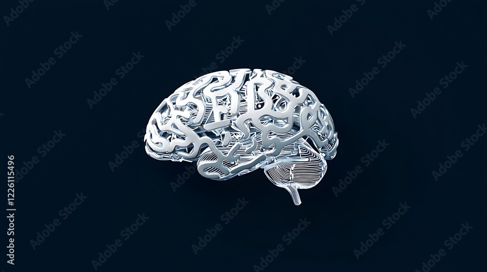 Abstract Silver Brain Sculpture on Dark Background Abstract Silver Brain Sculpture on Dark Background