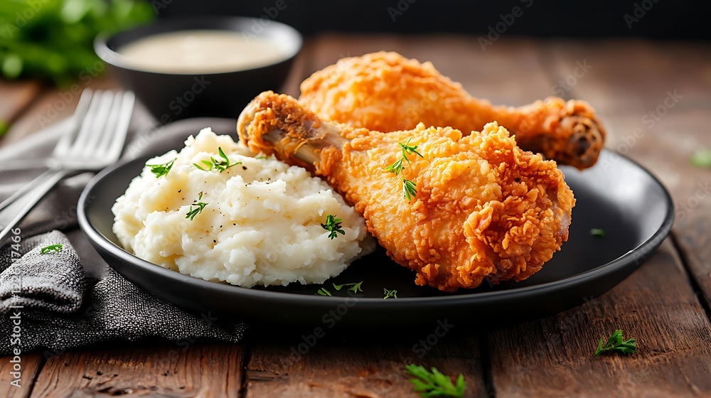 Crispy Fried Chicken with Creamy Mashed Potatoes and Rich Gravy Crispy Fried Chicken with Creamy Mashed Potatoes and Rich Gravy