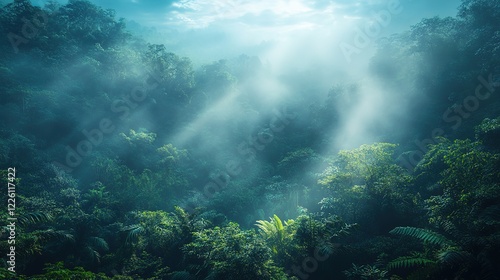 Wallpaper Mural Misty forest exploration tropical rainforest nature photography lush green environment aerial viewpoint serenity concept Torontodigital.ca