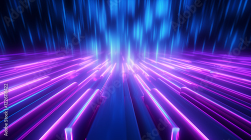 Abstraction for screensaver, background in the form of laser neon blue, red symmetrical rays.	
