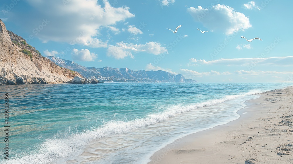 Fototapeta premium Seaside serenity tranquil beachscape coastal paradise nature photography daylight scenic view