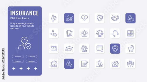 Insurance elements - minimal thin line web icon set. Outline icons collection. Simple vector illustration