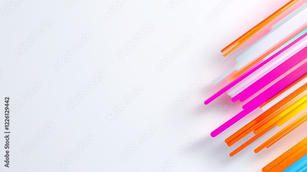 Abstract background with colorful diagonal lines on white space.