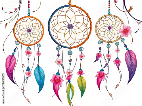 Ethereal Boho Dreamcatcher Pastel Flowers Vibrant AI Art