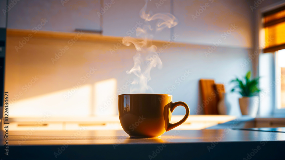Fototapeta premium Freshly Brewed Coffee in Modern Kitchen