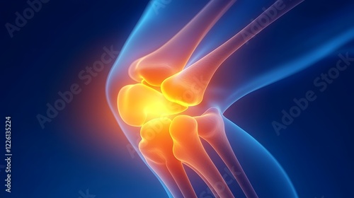 Wallpaper Mural Detailed 3D medical showcasing the internal anatomy of the human knee joint with a glowing red orange pain zone highlighting the ligaments cartilage and other key structures Torontodigital.ca