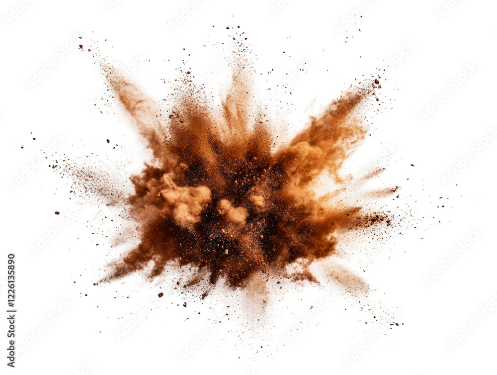 Brown powder explosion creates dramatic effect isolated on transparent background Brown powder explosion creates dramatic effect isolated on transparent background