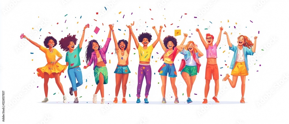 Joyful Group Celebrating Special Occasion with Colorful Confetti - Joyful Event Celebration Image Joyful Group Celebrating Special Occasion with Colorful Confetti - Joyful Event Celebration Image
