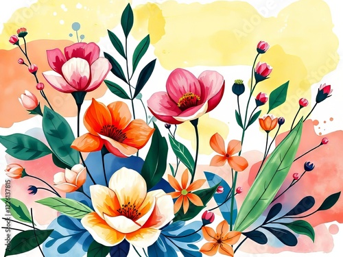 Mother's Day Line Art Illustrations - Watercolor Backgrounds - Vibrant Art