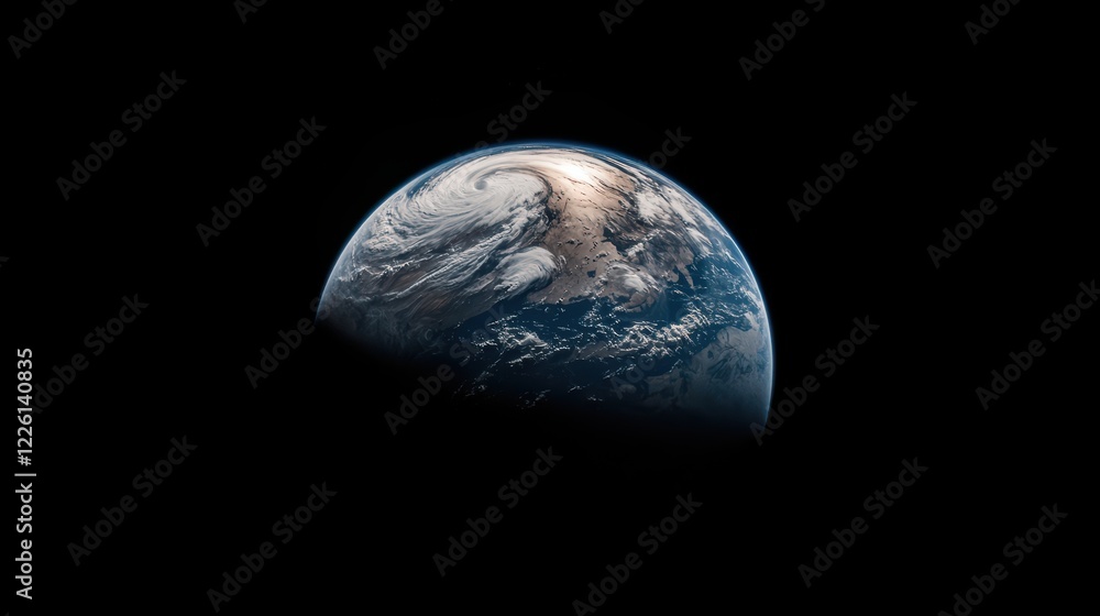 Beautiful View of Earth from Space with Swirling Clouds and Oceans