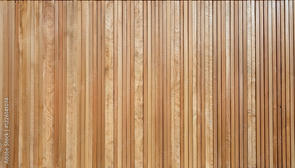 Fototapeta premium Vertical Wooden Slats Facade Cladding Elegant Wall of Wooden Panels in a Vertical Layout, Showcasing the Beauty and Texture of Natural Wood Grain.