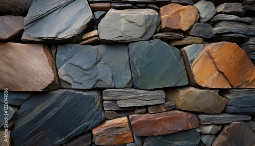 Striking Slate Stone Wallpaper Showcasing the Rich Colors and Rough Textures of Natures Elemental Masterpiece, Perfect for Adding a Touch of Rustic Charm to Any Space photo