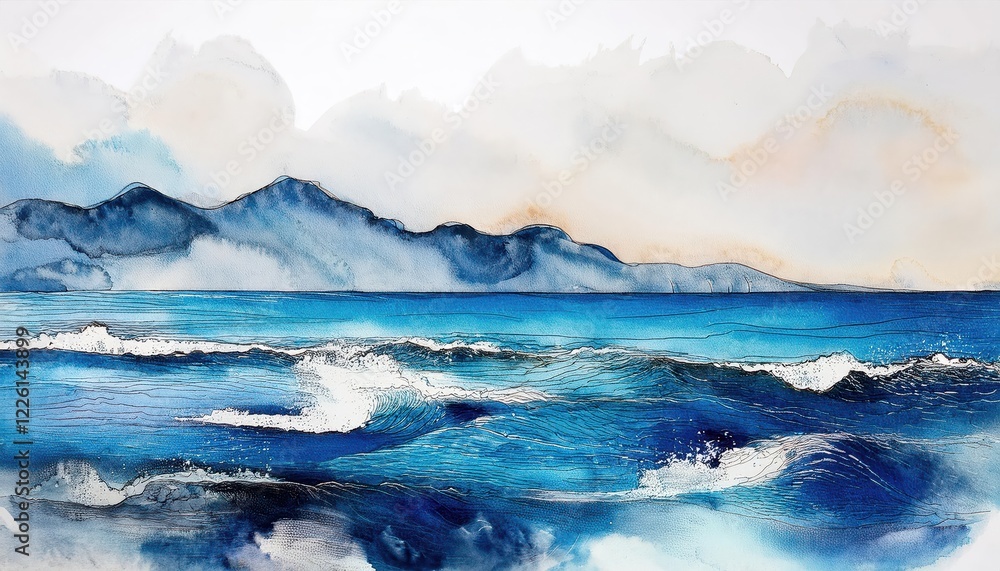 Vibrant and Dreamy Watercolor Abstract of an Oceanic Seascape, Showcasing Dynamic Textures and Colorful Swirls, Emphasizing the Mystical Allure of the Deep Sea. Vibrant and Dreamy Watercolor Abstract of an Oceanic Seascape, Showcasing Dynamic Textures and Colorful Swirls, Emphasizing the Mystical Allure of the Deep Sea.