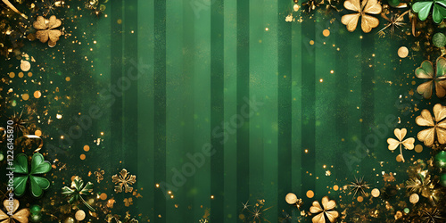 Green and Gold Striped Background with Shamrock Shape photo