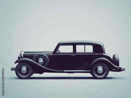 This image features a vintage black car with a classic design, showcasing two spare tires mounted on the side and an elegant body style, representing timeless elegance. photo