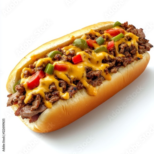 3D Realistic Philly cheesesteak isolated on white background