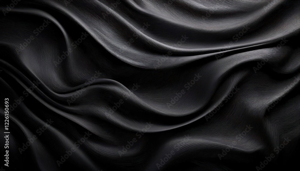 Striking Black Fabric Wallpaper Showcasing Rippled Texture, Inspiring a Calm and Elegant Atmosphere, Perfect for Modern Interiors or Photography Backdrops. Striking Black Fabric Wallpaper Showcasing Rippled Texture, Inspiring a Calm and Elegant Atmosphere, Perfect for Modern Interiors or Photography Backdrops.