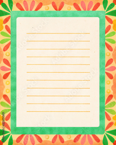 Geometric Border Pattern with Paper Texture and Fresh Summer Vibes Palette
