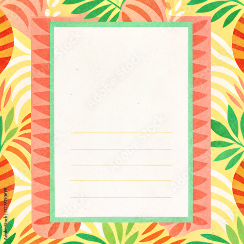Geometric Border Pattern with Paper Texture and Fresh Summer Vibes Palette