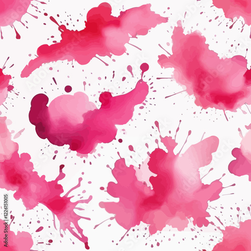 Set of abstract bright pink watercolor splashes on a white background. Vector watercolor texture in salad color. Ink paint brush stain. The bright pink dot bounced. Watercolor pastel splash