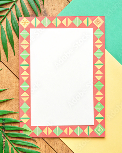 Geometric Border Pattern with Paper Texture and Fresh Summer Vibes Palette