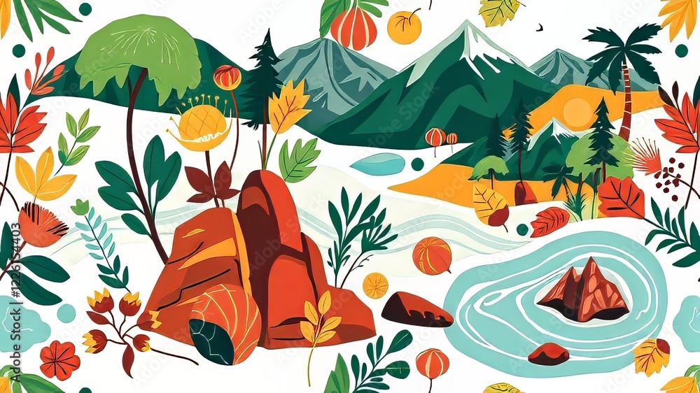 Obraz premium Vibrant Sustainable Travel Background Pattern - Eco-Friendly Destinations