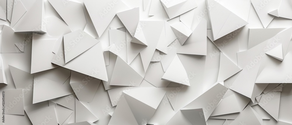 Obraz premium Abstract white geometric shapes interplay. Sharp angles meet smooth surfaces in harmonious arrangement. Purity and design emphasized in a neutral backdrop.