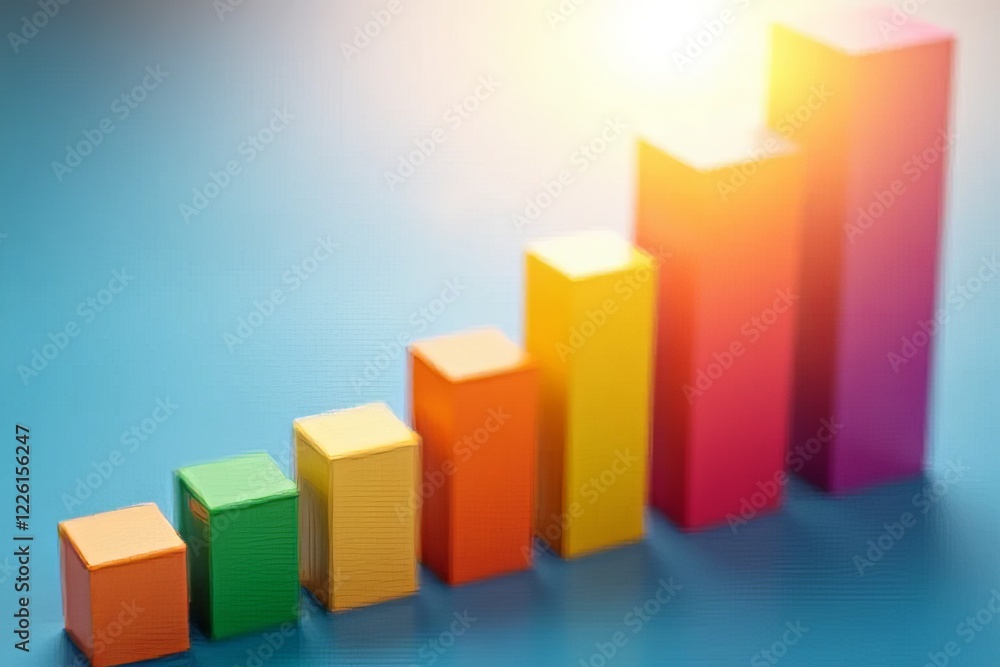 A colorful bar graph representing growth, with blocks of varying heights indicating increasing values against a bright background. A colorful bar graph representing growth, with blocks of varying heights indicating increasing values against a bright background.