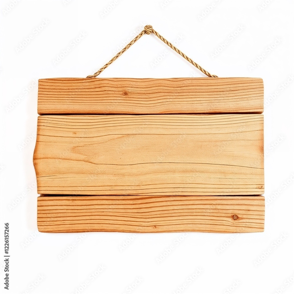 Rustic wooden signboard hanging on rope Rustic wooden signboard hanging on rope