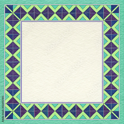 Geometric Border Pattern with Paper Texture and Vibrant Earthy Cool Palette