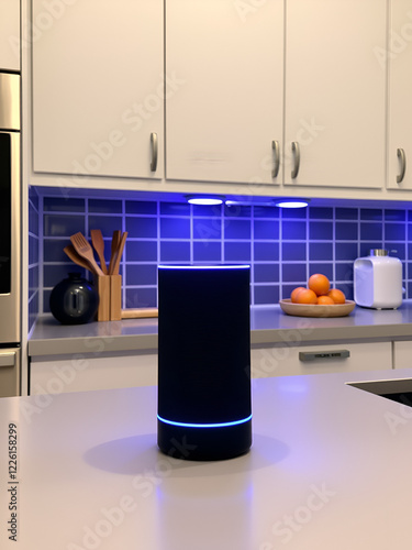 Smart speaker kitchen counter glowing photo