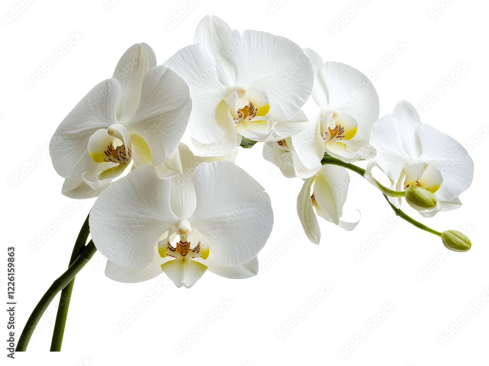 Elegant white orchids in full bloom indoors isolated on transparent background Elegant white orchids in full bloom indoors isolated on transparent background