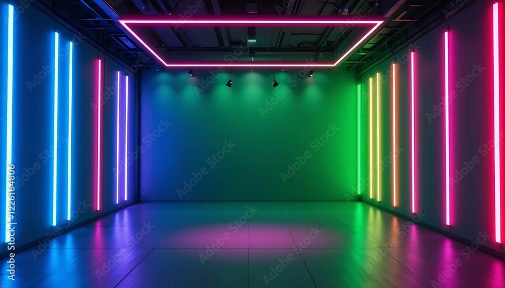 Neon Lights Illuminate Modern Empty Room Neon Lights Illuminate Modern Empty Room