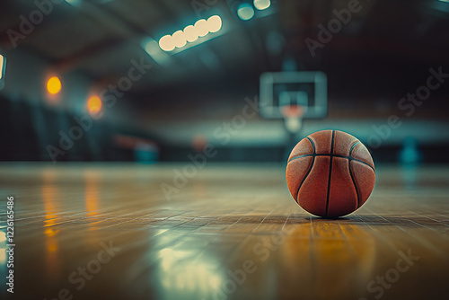 Basketball and hoop basketball court on blurred background. 