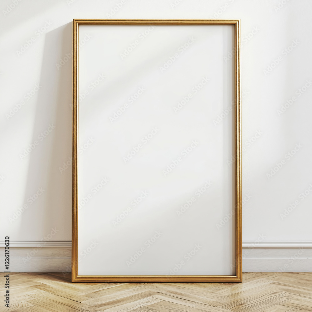 Gold mock up poster frame by the wall Gold mock up poster frame by the wall