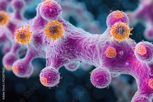 Viruses under microscope. Bacteria molecules. Study of virus pathogens. Science, Medicine, biology