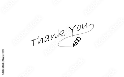手書き風の筆記体で書いたThank you（ありがとう）の文字（カリグラフィー）
