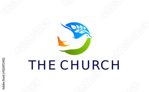 A church logo with a dove and leaves