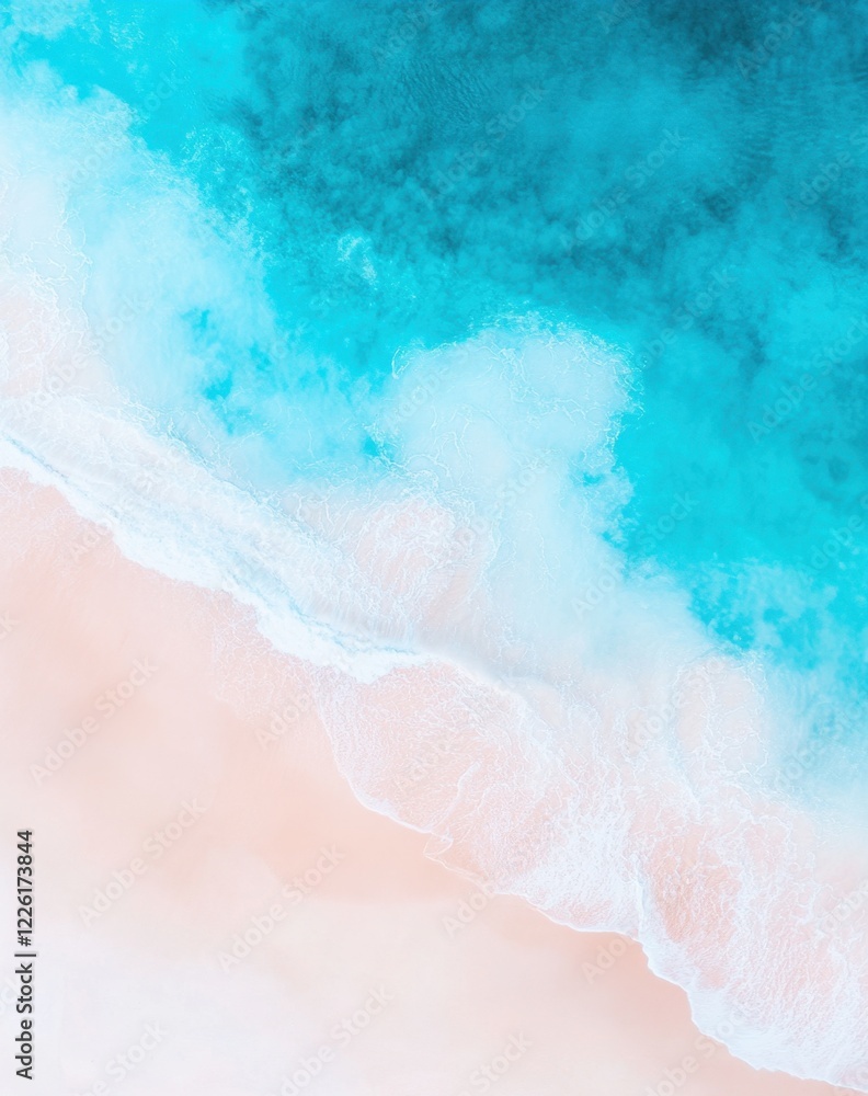 Fototapeta premium Serene coastal scene: turquoise water meets soft pink sand.