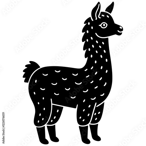 Cute Line Art Llama Silhouette Black Vector Illustration