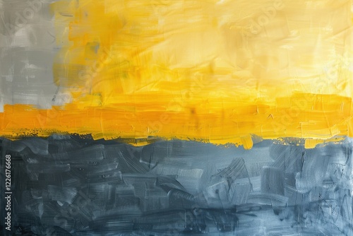 Sunny yellow and stormy gray collide.  A vibrant abstract expression with clear color division and masterful blending.  Textured brushstrokes create a dynamic tapestry of moods. photo