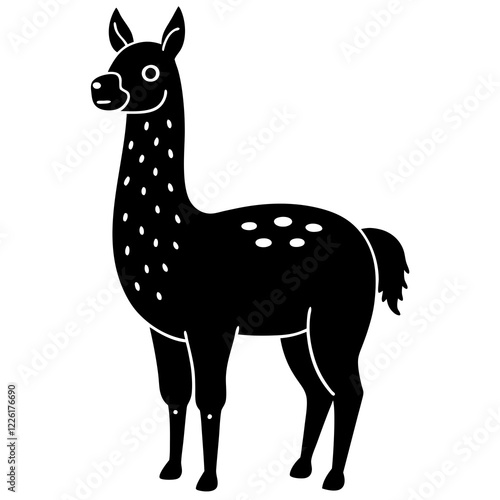 Cute Line Art Llama Silhouette Black Vector Illustration