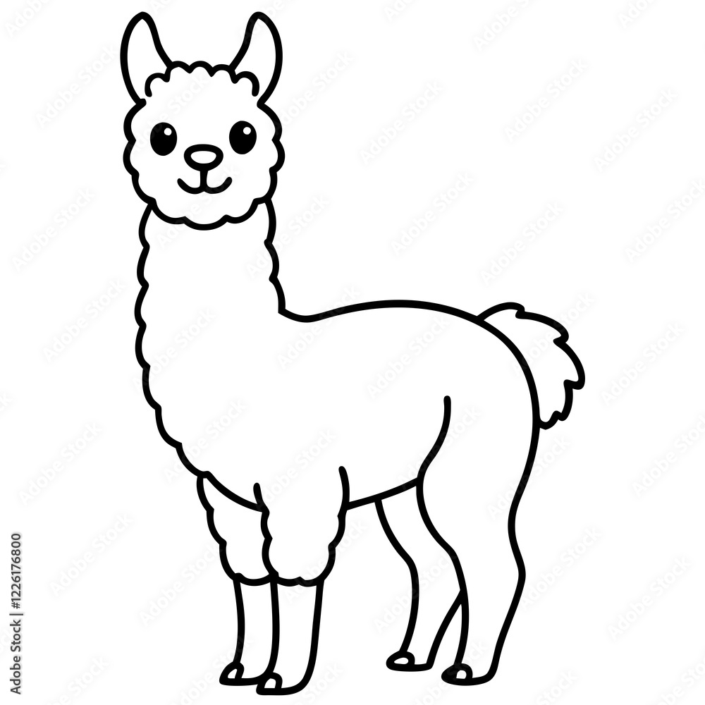 Cute Line Art Llama Silhouette Black Vector Illustration Cute Line Art Llama Silhouette Black Vector Illustration