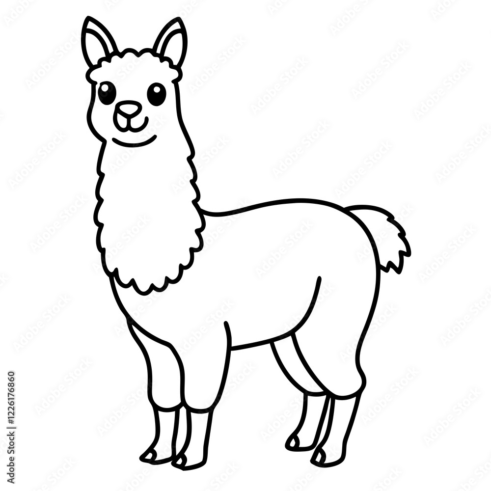 Cute Line Art Llama Silhouette Black Vector Illustration Cute Line Art Llama Silhouette Black Vector Illustration