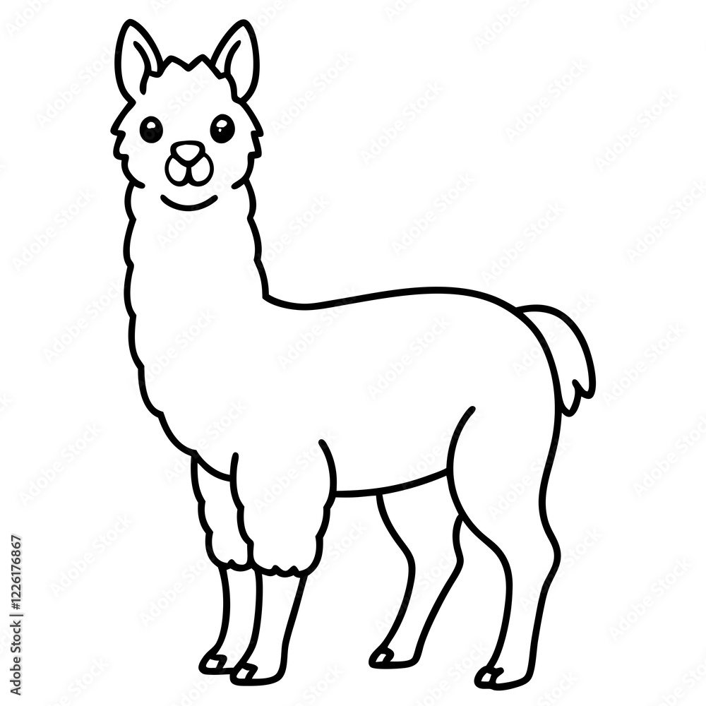 Cute Line Art Llama Silhouette Black Vector Illustration Cute Line Art Llama Silhouette Black Vector Illustration