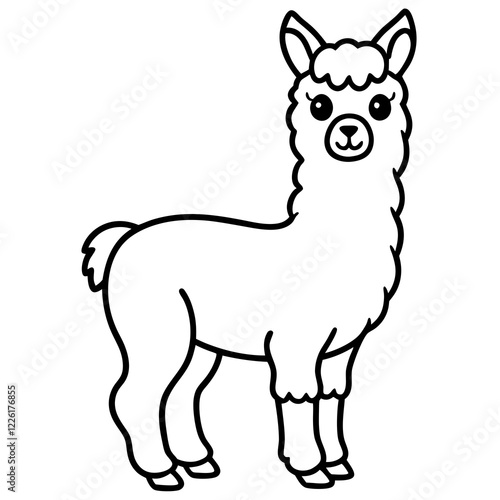 Cute Line Art Llama Silhouette Black Vector Illustration