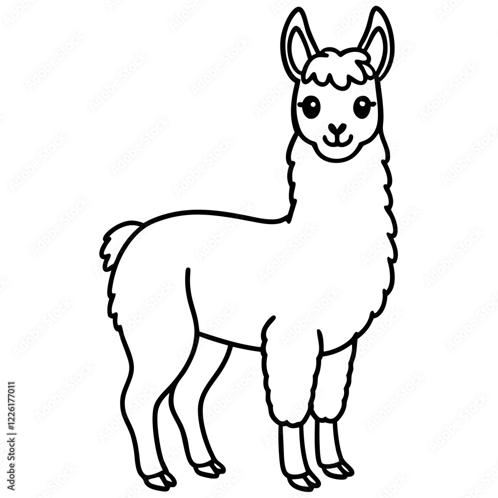 Cute Line Art Llama Silhouette Black Vector Illustration Cute Line Art Llama Silhouette Black Vector Illustration