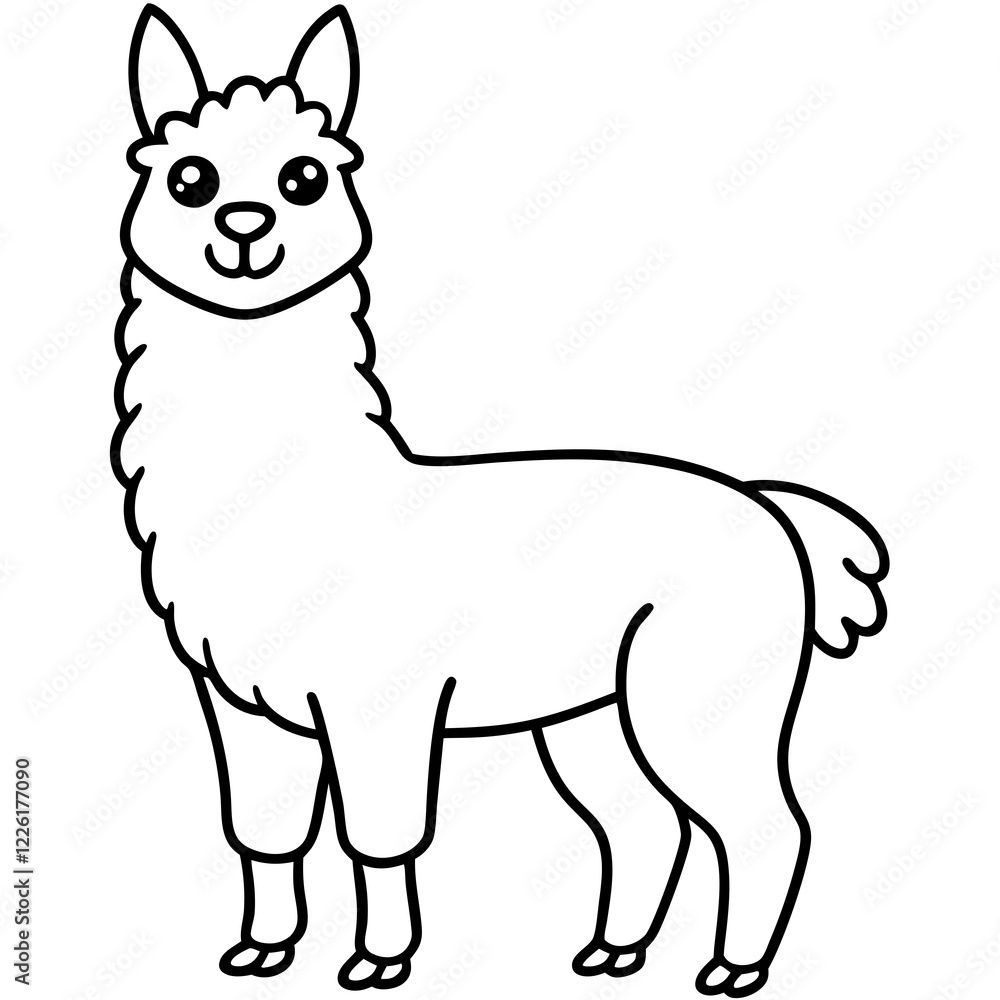 Cute Line Art Llama Silhouette Black Vector Illustration Cute Line Art Llama Silhouette Black Vector Illustration